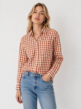 J. Crew Red/White Check Stretch Poplin Signature Long Sleeve Shirt XS NWT